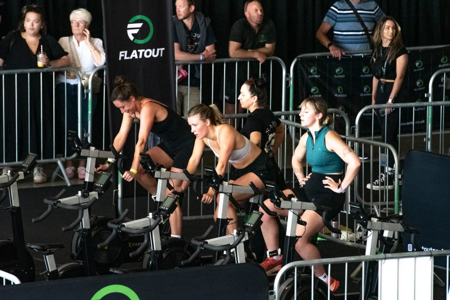 Participants on the bike zone at a FLATOUT event